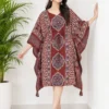 Ajrakh Print Cotton Kaftan Dress with Drawstring - Image 3