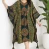 Ajrakh Print Cotton Kaftan Dress with Drawstring - Image 5