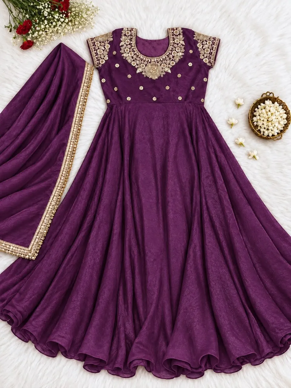 Arohi Embroidered Fendi Crush Anarkali Suit Set with Dupatta – Heavy 7 Meter Flare Ethnic Gown