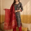 Athira Kanchi Cotton Embroidered Kurti Pant Set with Zari Border Dupatta (3-Piece Festive Salwar Suit for Women) - Image 8