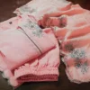Baby Pink Handloom Cotton Embroidered Kurti Pant Set with Scalloped Cutwork Organza Silk Dupatta