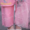 Baby Pink Handloom Cotton Embroidered Kurti Pant Set with Scalloped Cutwork Organza Silk Dupatta - Image 7