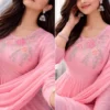 Baby Pink Pure Cotton 60/60 Embroidered Anarkali Kurti Pant Set with Mulmul Dupatta