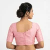 Baby Pink Raw Silk Readymade Saree Blouse | Sweetheart Scallop Neck Asymmetric Back Padded Blouse with Elbow Sleeves