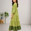 Beige Cotton Tiered Maxi Dress | Machine Embroidered Yoke & Contrast Brown Hem Flared Kurti - Image 4