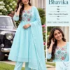 Bhavika Mul Chanderi Anarkali Suit Set (3-Piece) | Hand-Embroidered Kurta, Pant & Lace Dupatta Set - Image 3