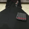 Black Cotton Slub Embroidered Kurti with Striped Pant Set – Women's 2-Piece Kurta Trouser Suit - Image 7