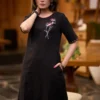 Black Cotton Slub Embroidered Kurti with Striped Pant Set – Women's 2-Piece Kurta Trouser Suit - Image 8