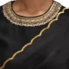 Black Organza Saree with Gold Scalloped Border & Raw Silk Blouse | Handcrafted Zardozi Work Party Wear Saree Set Wholesale - Image 11
