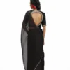 Black Organza Saree with Gold Scalloped Border & Raw Silk Blouse | Handcrafted Zardozi Work Party Wear Saree Set Wholesale - Image 4