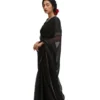 Black Organza Saree with Gold Scalloped Border & Raw Silk Blouse | Handcrafted Zardozi Work Party Wear Saree Set Wholesale - Image 5