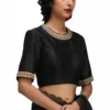 Black Organza Saree with Gold Scalloped Border & Raw Silk Blouse | Handcrafted Zardozi Work Party Wear Saree Set Wholesale - Image 7