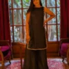 Black Silk Co-ord Set | Sleeveless Kurti with Gold Zardozi Scalloped Border & Palazzo Pants | Side Slit Kurta Set | Party & Festive Wear | Custom Stitched