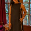 Black Silk Co-ord Set | Sleeveless Kurti with Gold Zardozi Scalloped Border & Palazzo Pants | Side Slit Kurta Set | Party & Festive Wear | Custom Stitched - Image 2