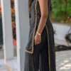 Black Silk Co-ord Set | Sleeveless Kurti with Gold Zardozi Scalloped Border & Palazzo Pants | Side Slit Kurta Set | Party & Festive Wear | Custom Stitched - Image 3