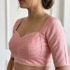 Blush Pink Pleated Sweetheart Saree Blouse – Scallop Hem Back Button Designer Readymade Blouse