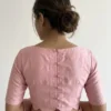 Blush Pink Pleated Sweetheart Saree Blouse – Scallop Hem Back Button Designer Readymade Blouse - Image 2
