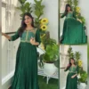 Bottle Green Embroidered Yoke Pleated Maxi Gown | Festive Anarkali Dress for Women
