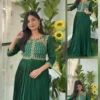 Bottle Green Embroidered Yoke Pleated Maxi Gown | Festive Anarkali Dress for Women - Image 3