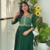 Bottle Green Embroidered Yoke Pleated Maxi Gown | Festive Anarkali Dress for Women - Image 4