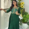 Bottle Green Embroidered Yoke Pleated Maxi Gown | Festive Anarkali Dress for Women - Image 5