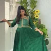 Bottle Green Embroidered Yoke Pleated Maxi Gown | Festive Anarkali Dress for Women - Image 6