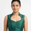 Bottle Green Raw Silk Keyhole Back High Neck Saree Blouse