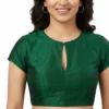 Bottle Green Raw Silk Readymade Blouse with Keyhole Neck & Potli Button Back