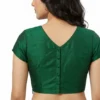 Bottle Green Raw Silk Readymade Blouse with Keyhole Neck & Potli Button Back - Image 2