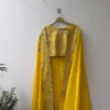 Bright Yellow Scallop Border Saree with Heavy Maggam Work Blouse | Pure Silk Haldi Saree for Bride & Bridesmaid