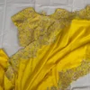 Bright Yellow Scallop Border Saree with Heavy Maggam Work Blouse | Pure Silk Haldi Saree for Bride & Bridesmaid - Image 2