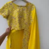 Bright Yellow Scallop Border Saree with Heavy Maggam Work Blouse | Pure Silk Haldi Saree for Bride & Bridesmaid - Image 4