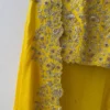 Bright Yellow Scallop Border Saree with Heavy Maggam Work Blouse | Pure Silk Haldi Saree for Bride & Bridesmaid - Image 5
