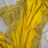 Bright Yellow Scallop Border Saree with Heavy Maggam Work Blouse | Pure Silk Haldi Saree for Bride & Bridesmaid - Image 7