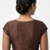 Brown Silk Readymade Blouse with Sheer Net Neck & Pearl Sleeves - Image 2