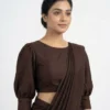 Chocolate Brown Readymade Saree Blouse with Cutwork Scallop Back & Puff Sleeves | Best Wholesale Price