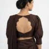 Chocolate Brown Readymade Saree Blouse with Cutwork Scallop Back & Puff Sleeves | Best Wholesale Price - Image 2