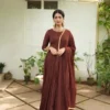Chocolate Brown Silk Anarkali Suit Set | Hand-Embroidered Zardozi Neckline & Cuff Full Sleeve Floor-Length Ethnic Gown with Dupatta