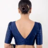 Classic Deep Double V-Neck Raw Silk Readymade Blouse | Elbow Length Puff Sleeve Crop Top for Sarees & Lehengas - Image 2