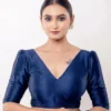 Classic Deep Double V-Neck Raw Silk Readymade Blouse | Elbow Length Puff Sleeve Crop Top for Sarees & Lehengas - Image 6