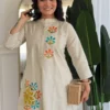 Cotton Flex Embroidered Kurti Pant Co-Ord Set with Mirror Work & Pockets - Image 2
