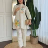 Cotton Flex Embroidered Kurti Pant Co-Ord Set with Mirror Work & Pockets - Image 3