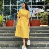 Cotton Slub V-Neck Midi Dress with Drawstring Waist Tie-Up & Side Pocket (Casual Summer Dress / Kurti) - Image 2