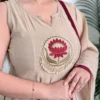 Cream Pure Cotton 60/60 Lotus Embroidered Anarkali Kurti Pant Set with Cowrie & Pearl Tassel Dupatta