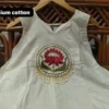 Cream Pure Cotton 60/60 Lotus Embroidered Anarkali Kurti Pant Set with Cowrie & Pearl Tassel Dupatta - Image 5
