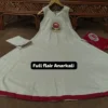 Cream Pure Cotton 60/60 Lotus Embroidered Anarkali Kurti Pant Set with Cowrie & Pearl Tassel Dupatta - Image 7