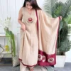 Cream Pure Cotton 60/60 Lotus Embroidered Anarkali Kurti Pant Set with Cowrie & Pearl Tassel Dupatta - Image 8