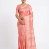 Crush Silk Sarees Wholesale | Foliage Fern Foil Print Saree with Geometric Zari Woven Border & Blouse Piece