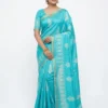 Crush Silk Sarees Wholesale | Foliage Fern Foil Print Saree with Geometric Zari Woven Border & Blouse Piece - Image 2