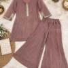 Crush Tissue Silk Shimmer Kurti with Flared Palazzo Co-Ord Set | Handwork Yoke Festive Party Wear Set (S–3XL) - Image 10